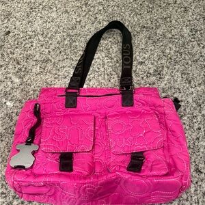 Tous Hot Pink Quilted Logo Tote with Black Straps